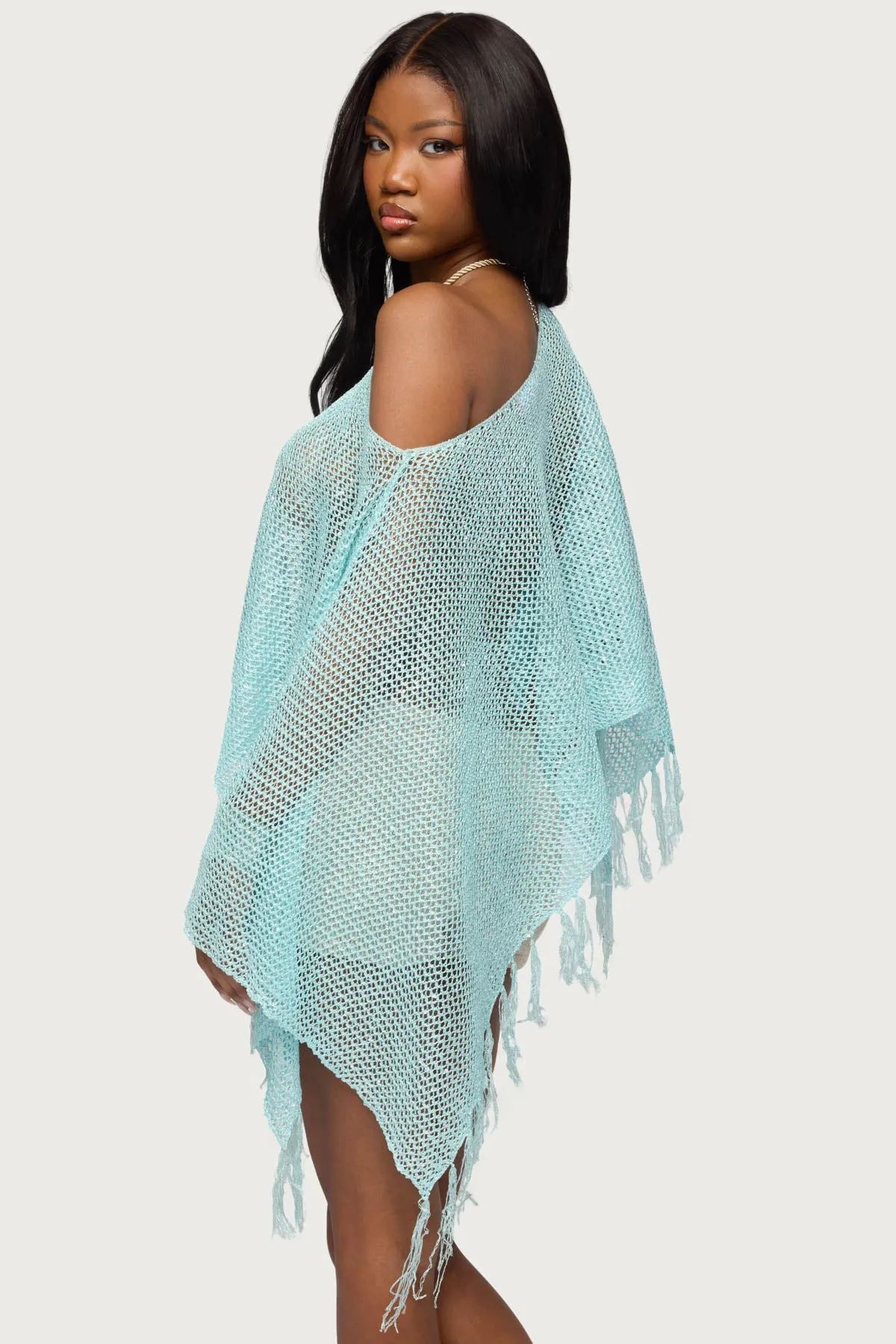 Sequin Fringe Knit Poncho sold by Edikted product image thumbnail 5