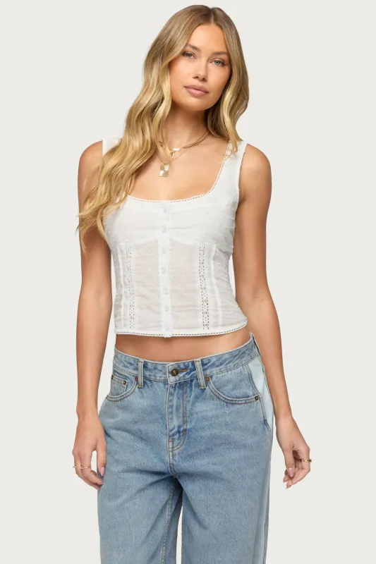 Embroidered Cotton Button Up Top made by Edikted