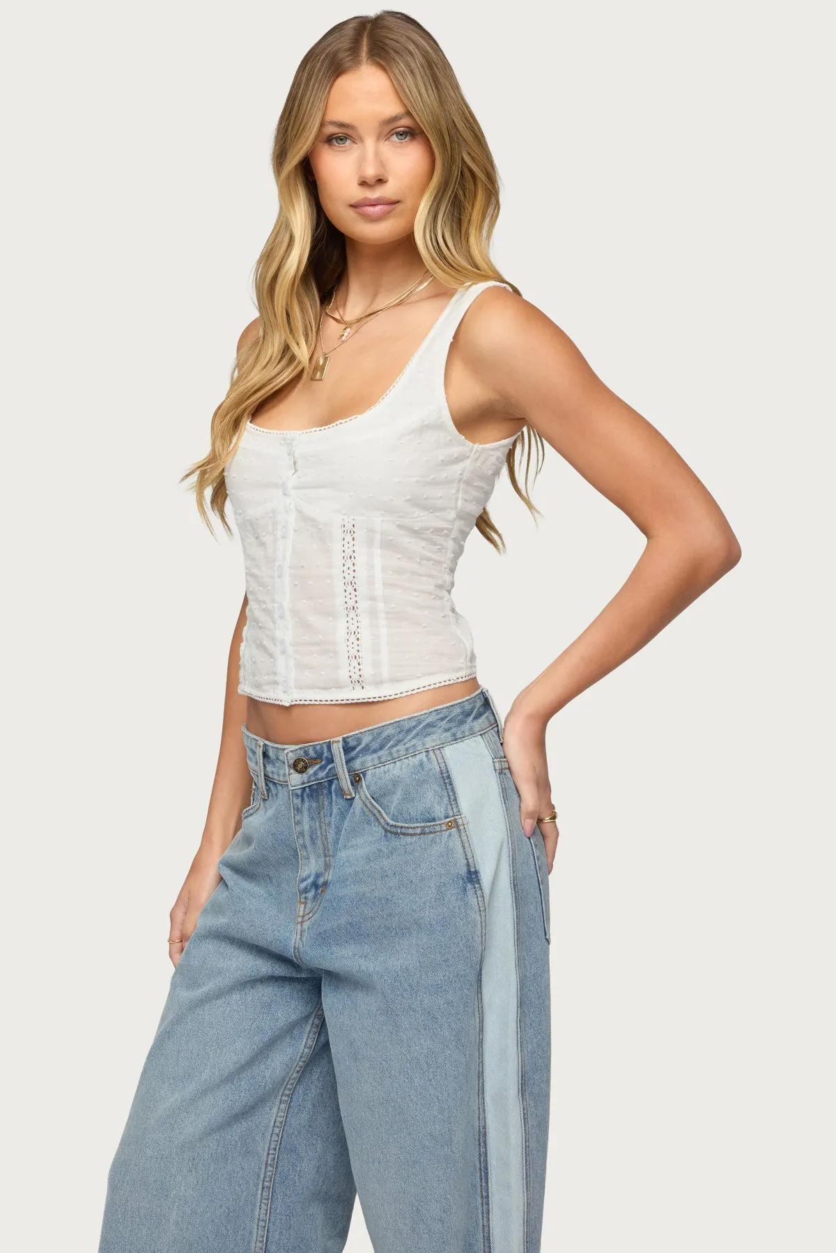 Embroidered Cotton Button Up Top sold by Edikted product image thumbnail 3