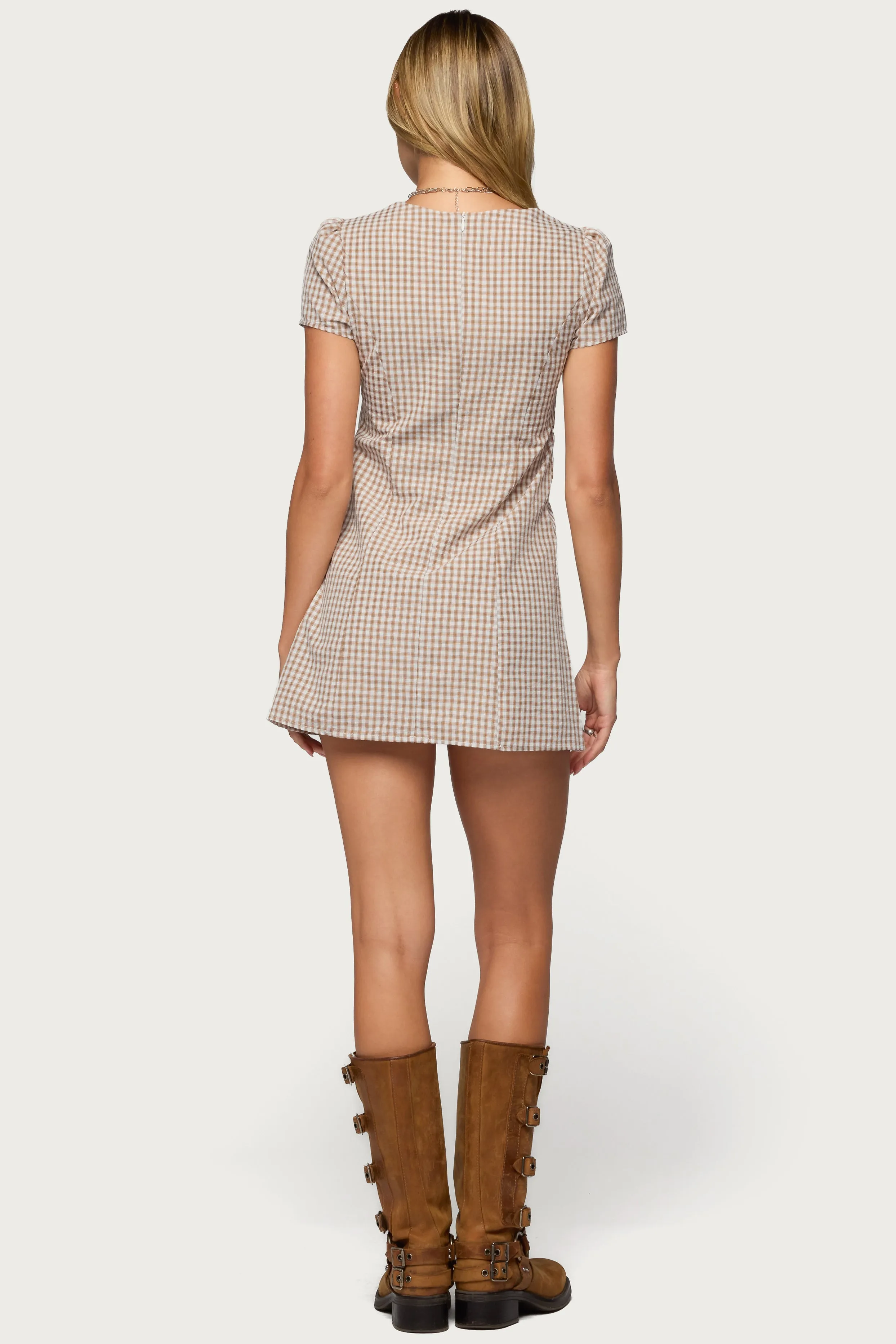 Arli Gingham Button Up Romper sold by Edikted product image thumbnail 4