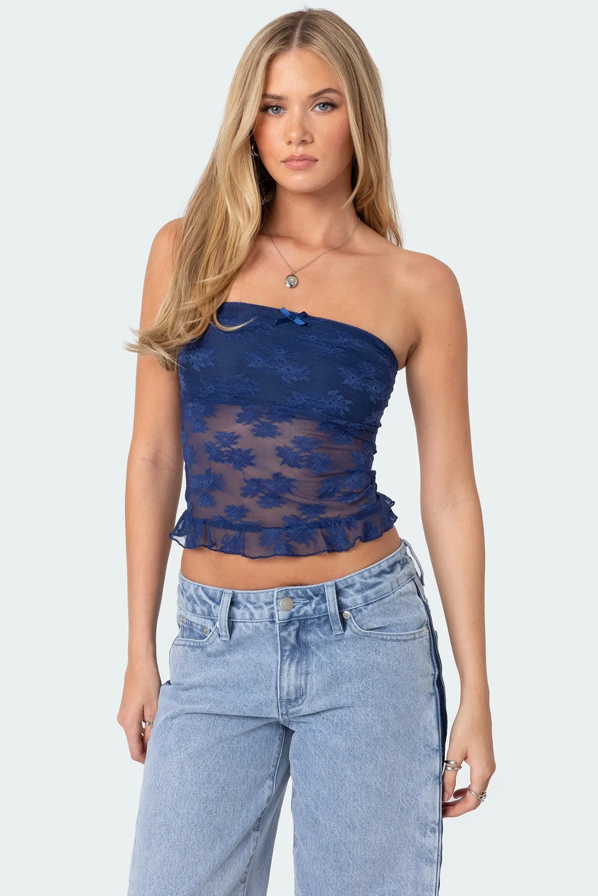 Ballet Sheer Lace Tube Top sold by Edikted