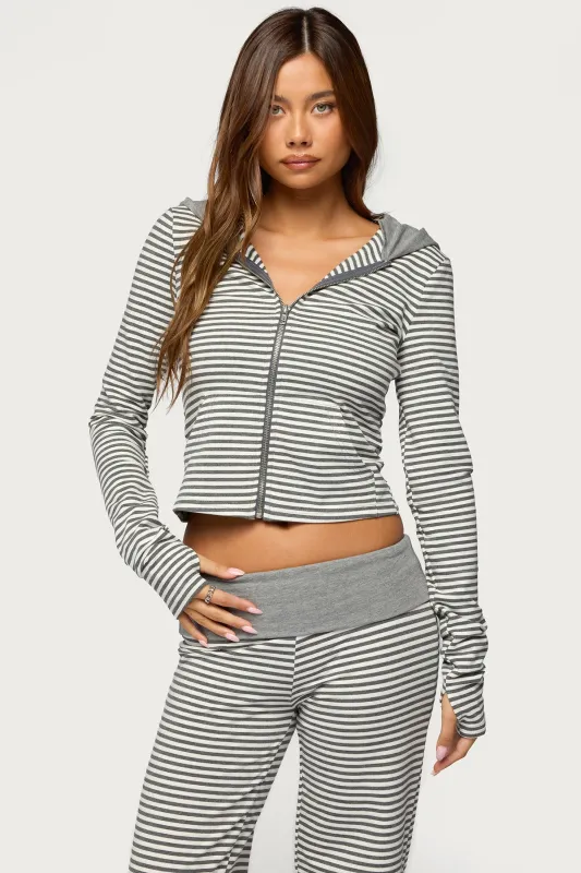 Meggy Striped Zip Up Hoodie sold by Edikted