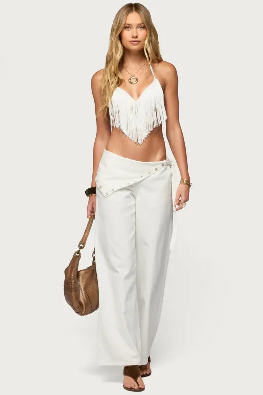 Button Foldover Low Rise Baggy Jeans sold by Edikted