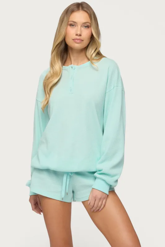 Baila Waffle Henley Top sold by Edikted