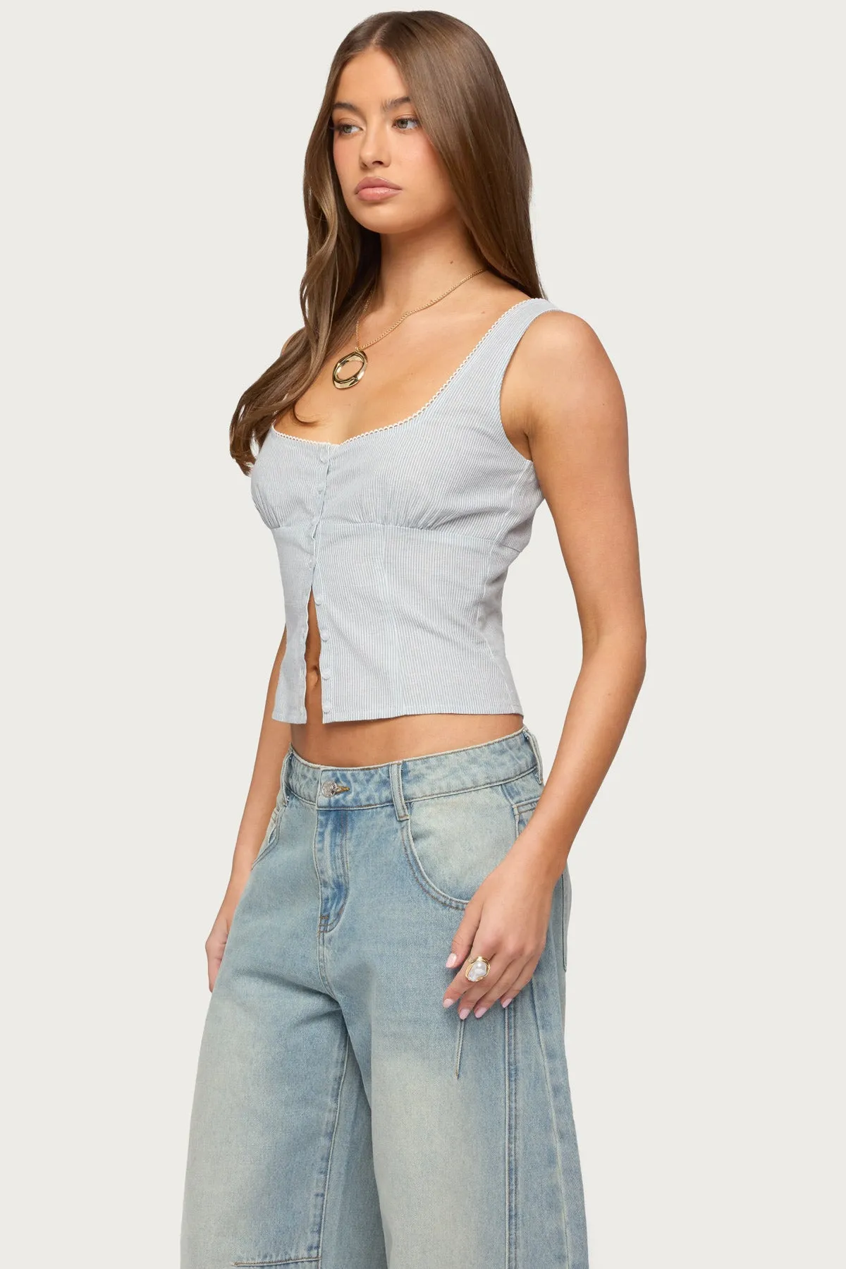 Katiya Pinstripe Button Up Top sold by Edikted product image thumbnail 3