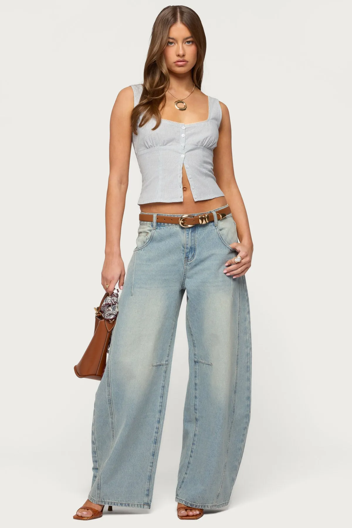 Katiya Pinstripe Button Up Top sold by Edikted product image thumbnail 2