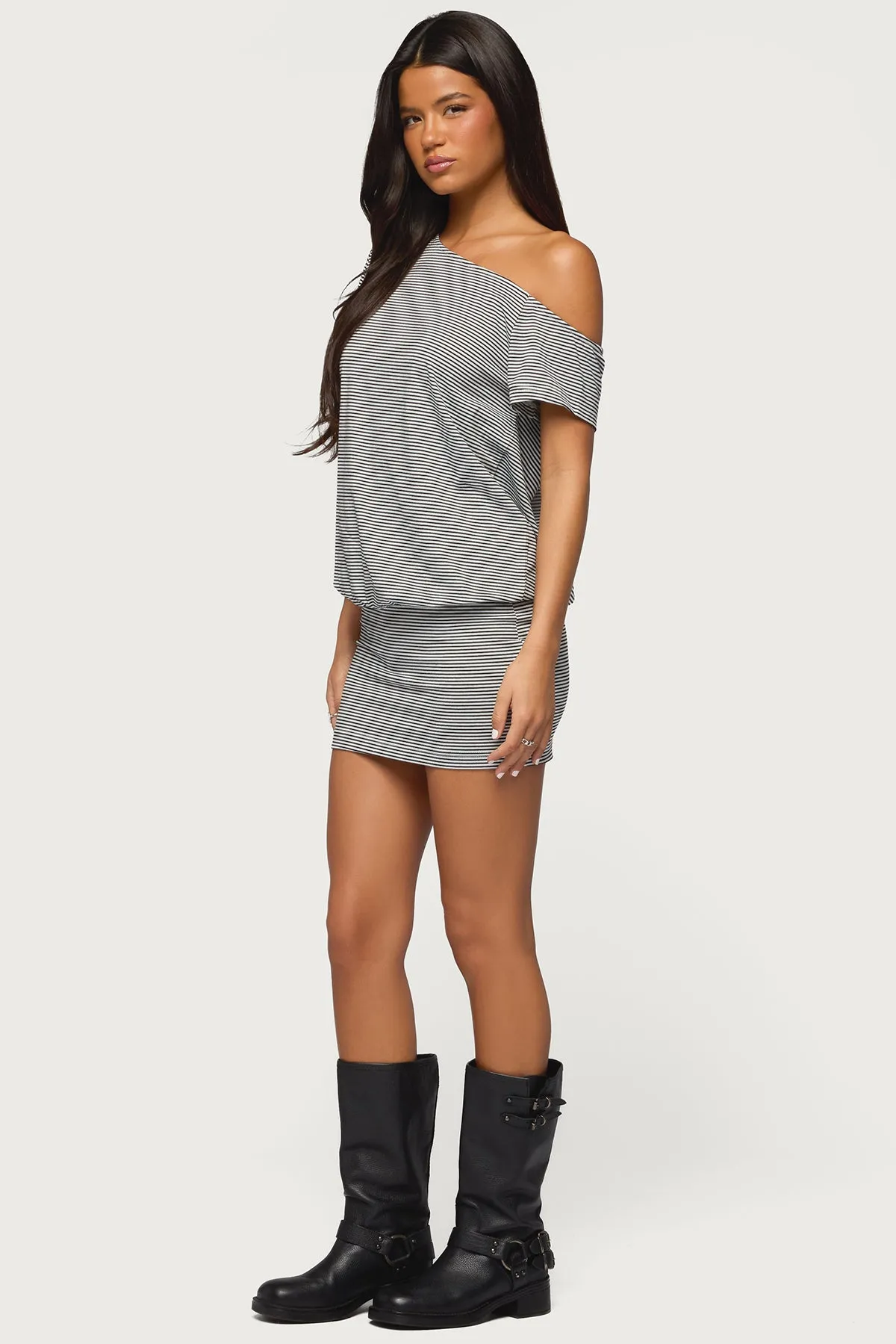 Striped Off Shoulder Cutout Mini Dress sold by Edikted product image thumbnail 3
