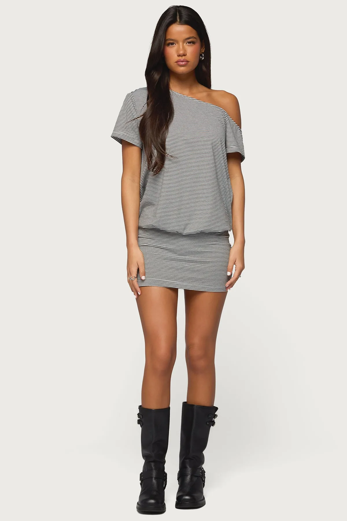 Striped Off Shoulder Cutout Mini Dress sold by Edikted product image thumbnail 2