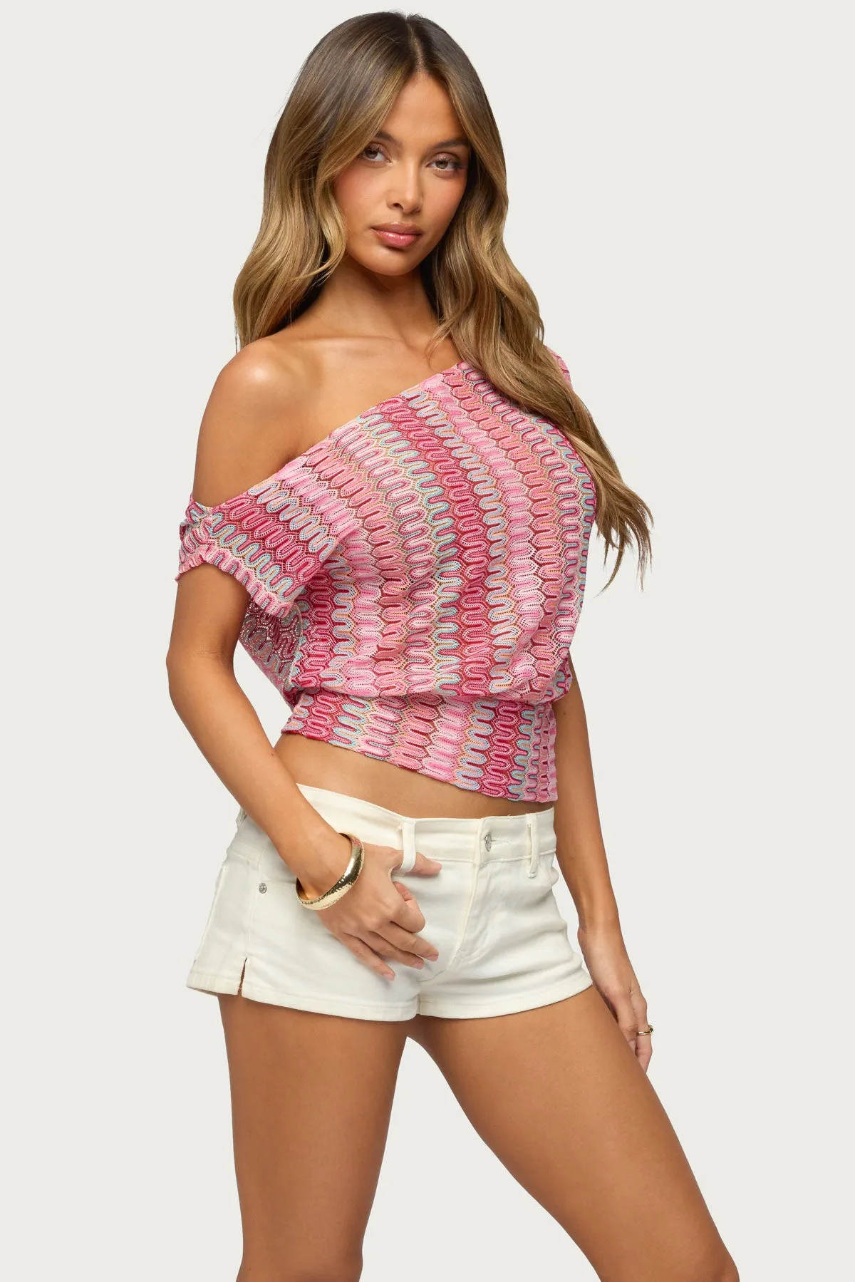 Taniya Off Shoulder Zigzag Knit Top sold by Edikted product image thumbnail 3