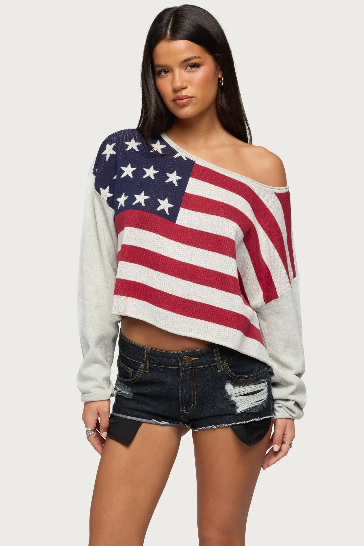 USA Off Shoulder Sweater sold by Edikted