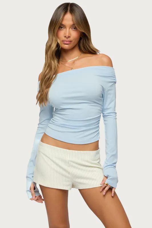 Milane Ruched Off Shoulder Ribbed Top made by Edikted