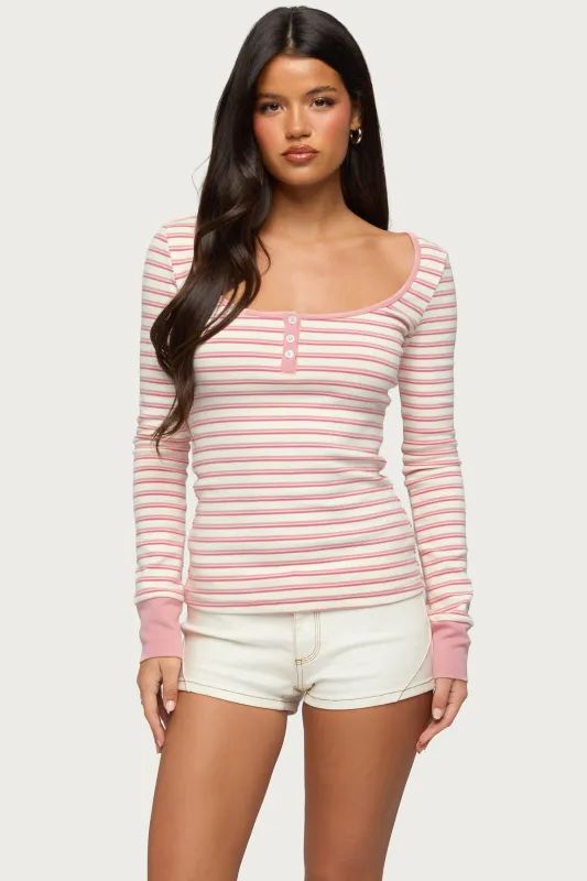 Jaida Striped Henley Top sold by Edikted