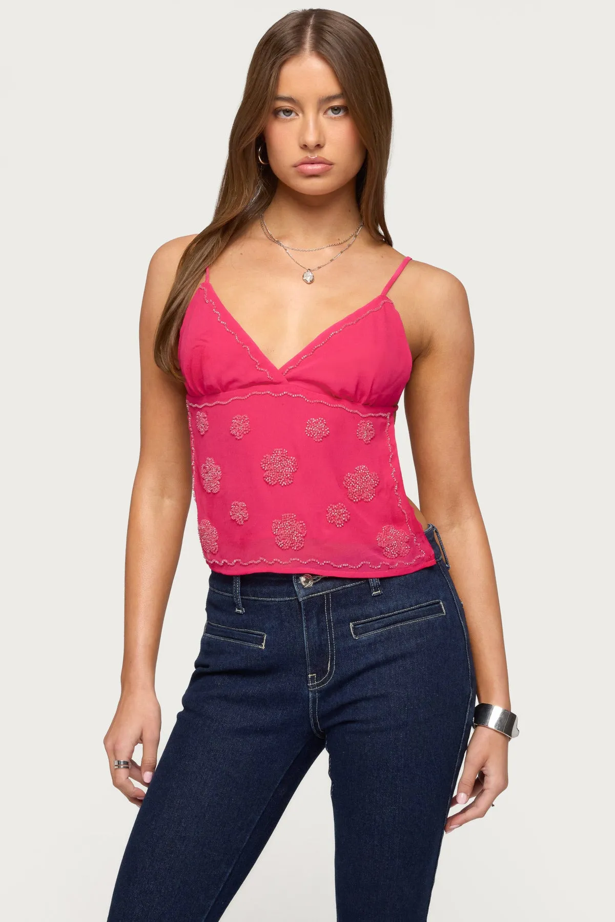 Kazi Backless Floral Bead Top sold by Edikted