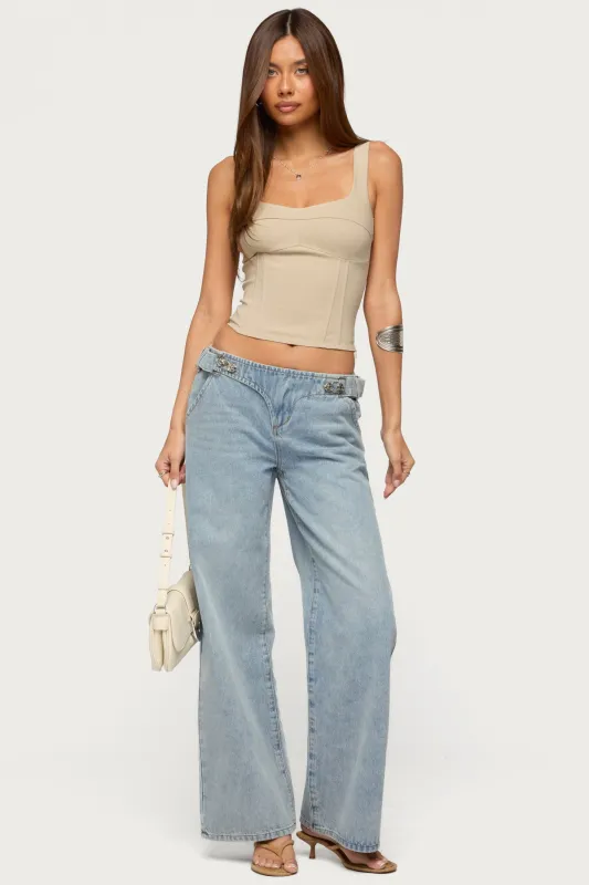 Buckled Low Rise Baggy Jeans sold by Edikted