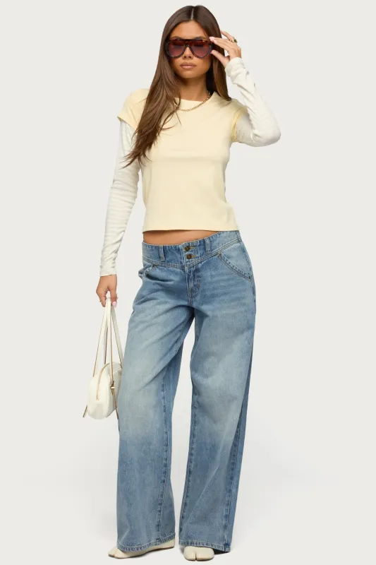 Meredith Low Rise Wide Leg Jeans sold by Edikted