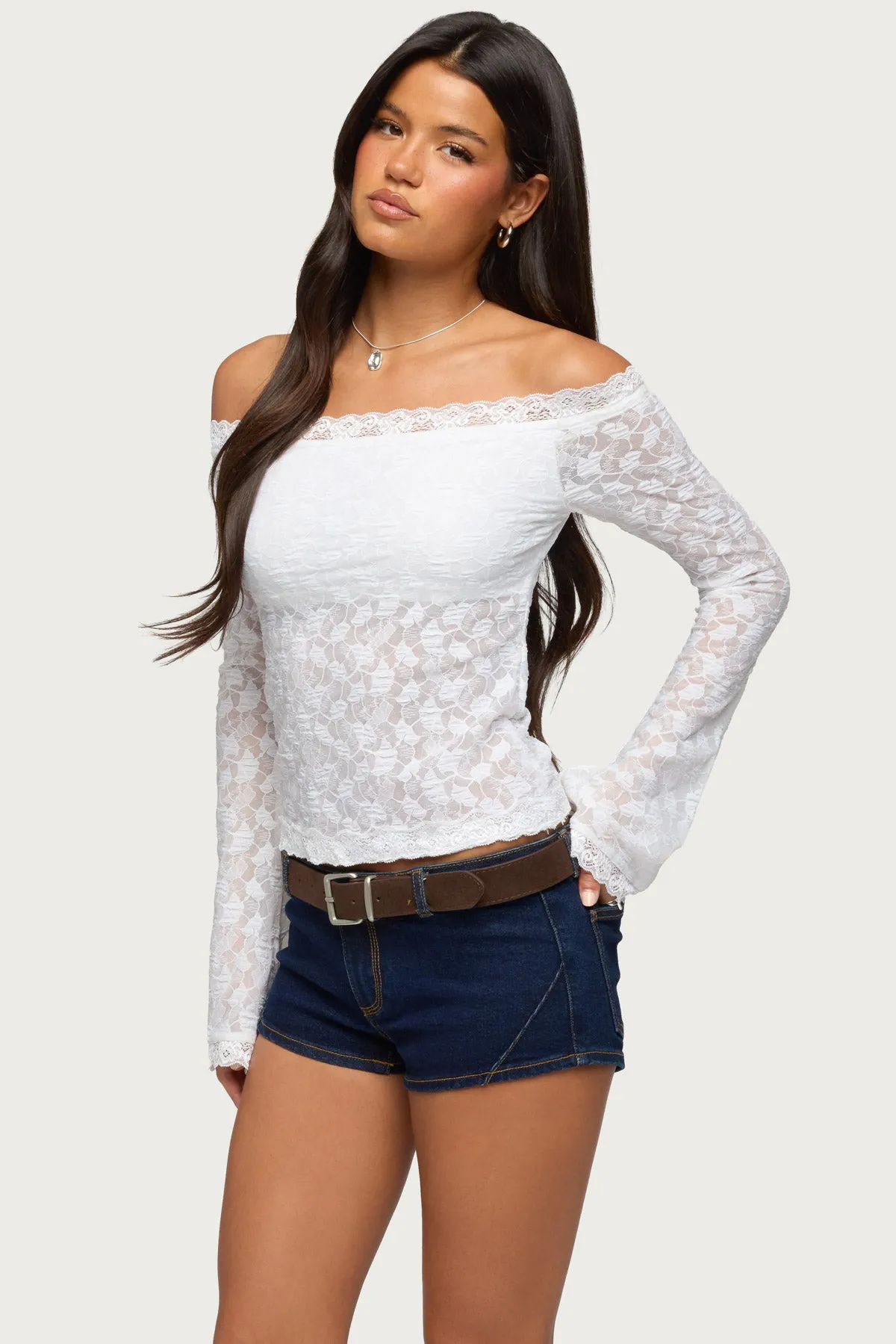 Built In Bra Off Shoulder Lace Top sold by Edikted product image thumbnail 3
