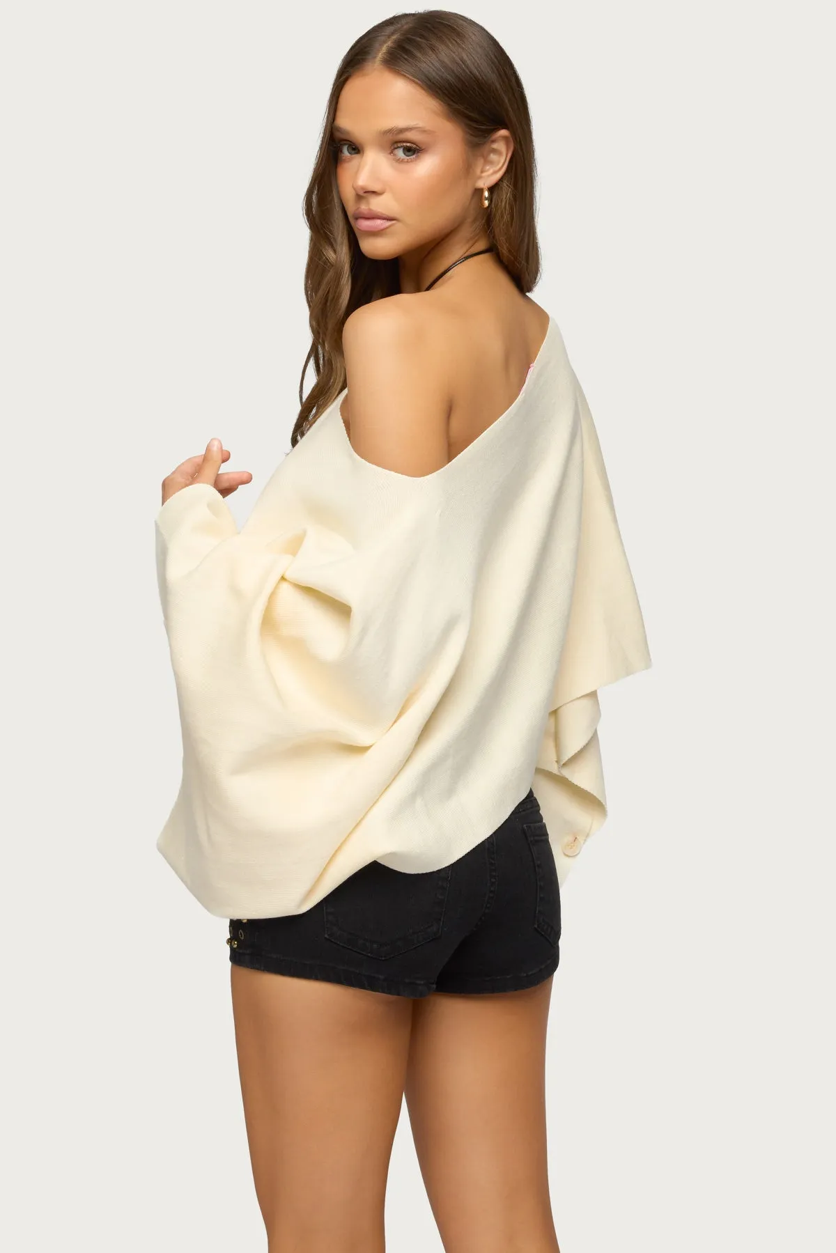 Sharla Off Shoulder Poncho Sweater sold by Edikted product image thumbnail 5