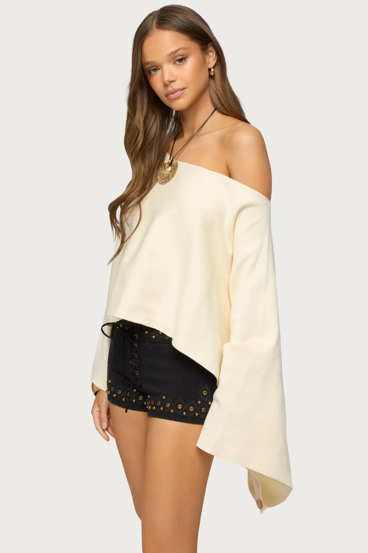 Sharla Off Shoulder Poncho Sweater sold by Edikted product image thumbnail 3