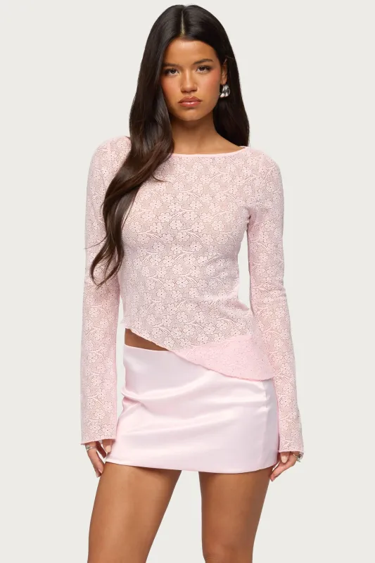 Mare Asymmetric Gem Sheer Lace Top sold by Edikted