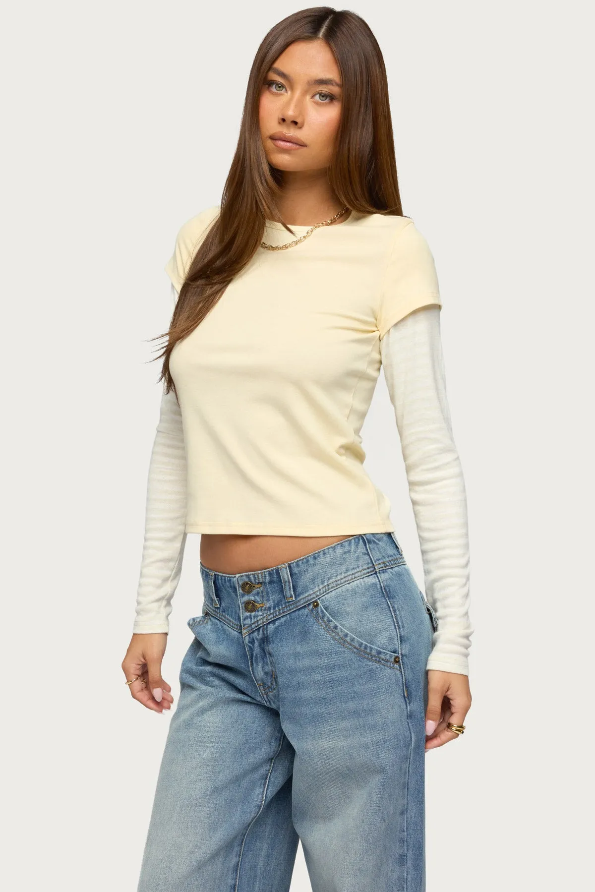 Stripey Layered Long Sleeve T Shirt sold by Edikted product image thumbnail 3