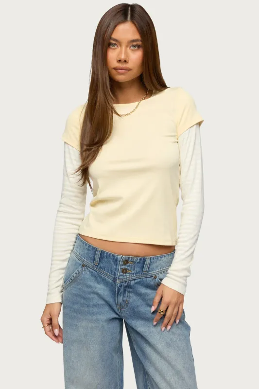 Stripey Layered Long Sleeve T Shirt sold by Edikted