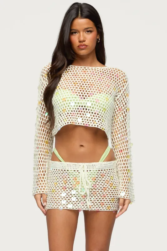 Kirah Sequin Crochet Top made by Edikted