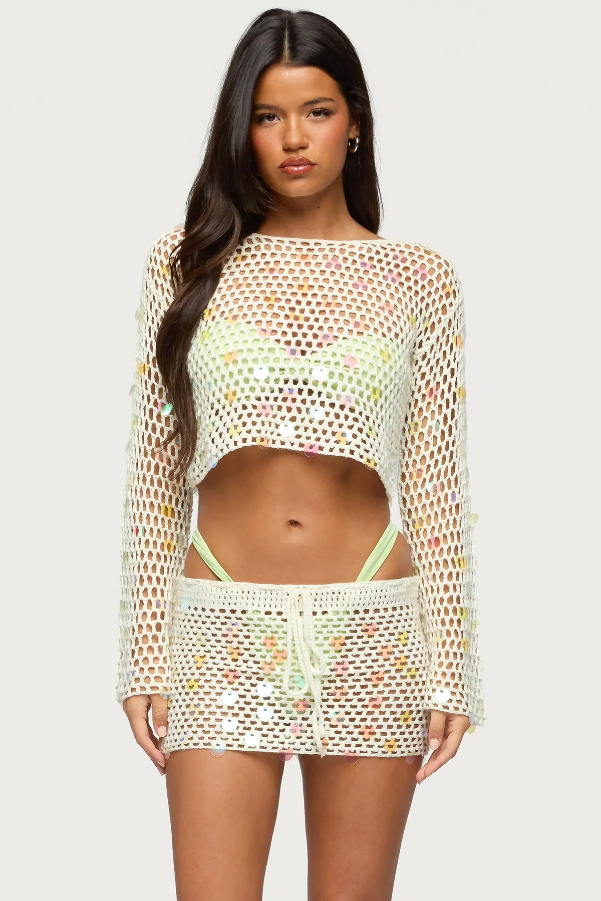 Kirah Sequin Crochet Top sold by Edikted