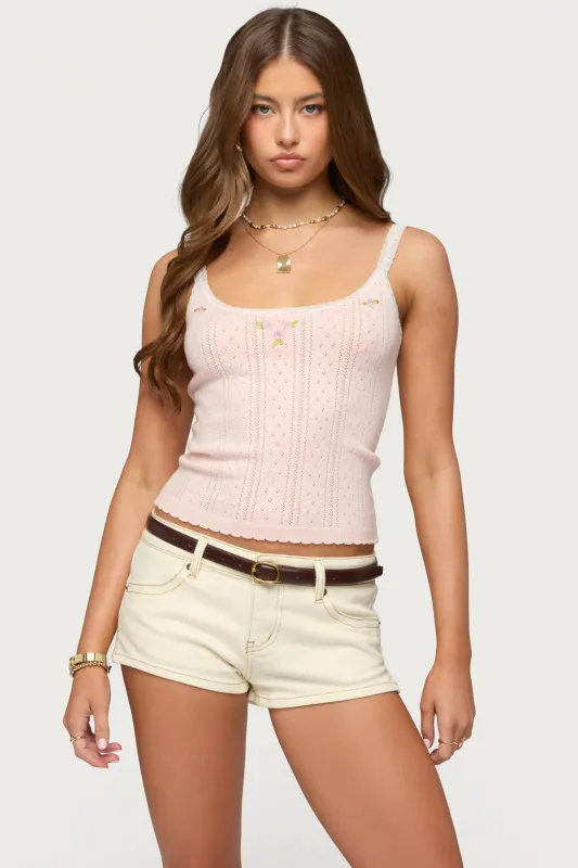 Rosaliee Pointelle Knit Tank Top sold by Edikted