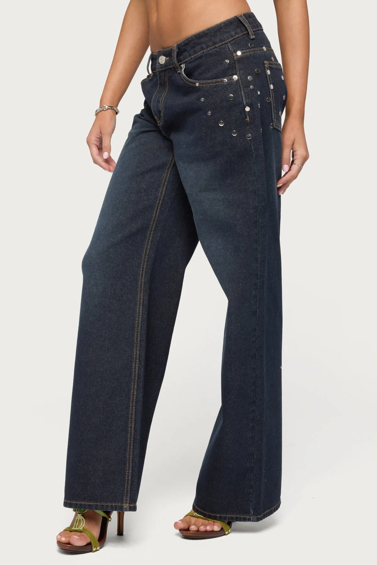 Spiral Studded Low Rise Baggy Jeans sold by Edikted product image thumbnail 3