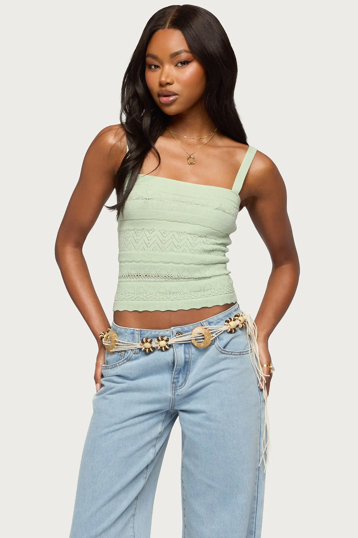 Naia Pointelle Knit Tank Top sold by Edikted