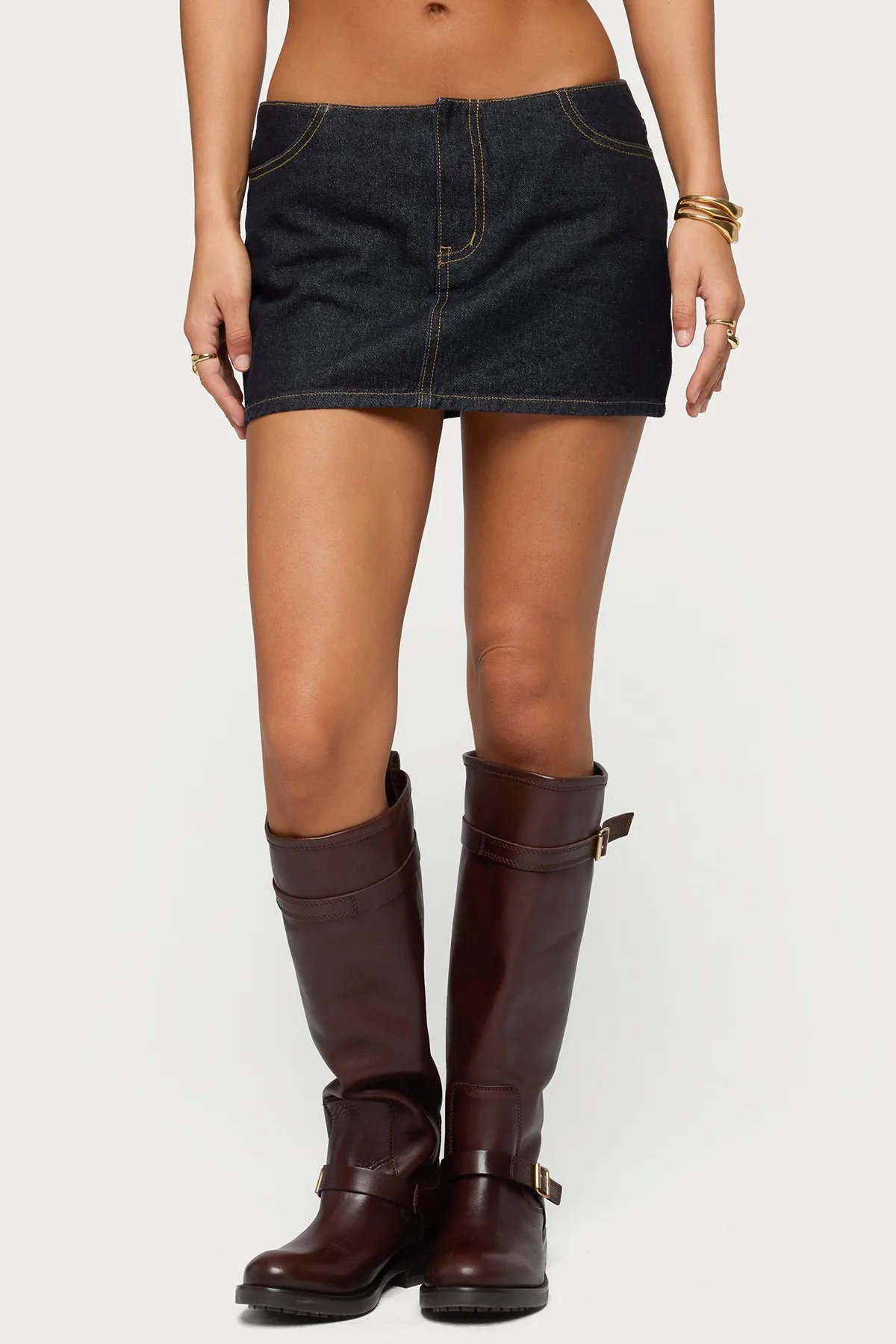 Leire No Waistband Denim Mini Skort sold by Edikted product image thumbnail 2