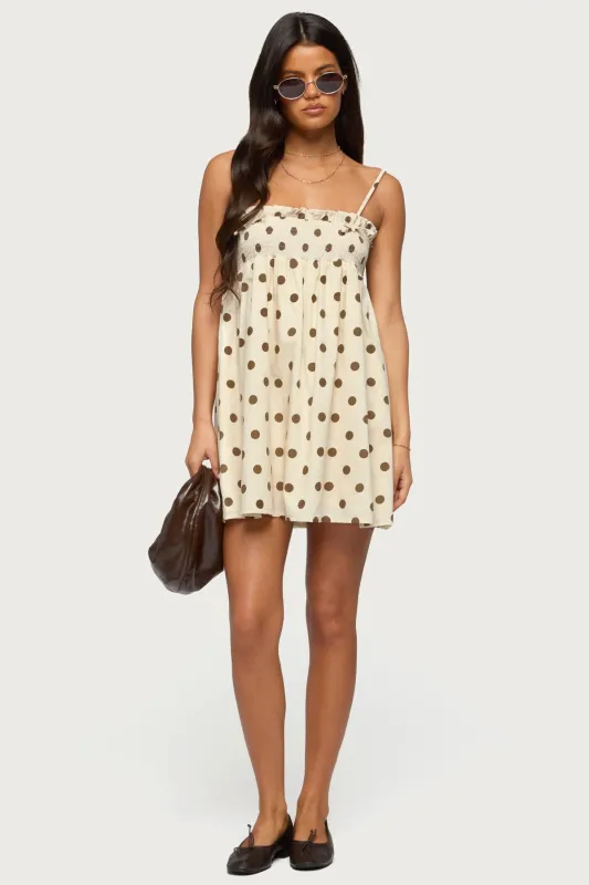 Polka Dot Linen Look Mini Dress sold by Edikted