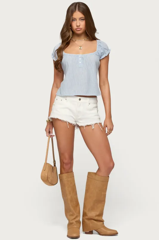 Frayed Vintage Washed Denim Shorts sold by Edikted