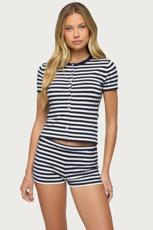 Irena Striped Button Up Knit Top sold by Edikted