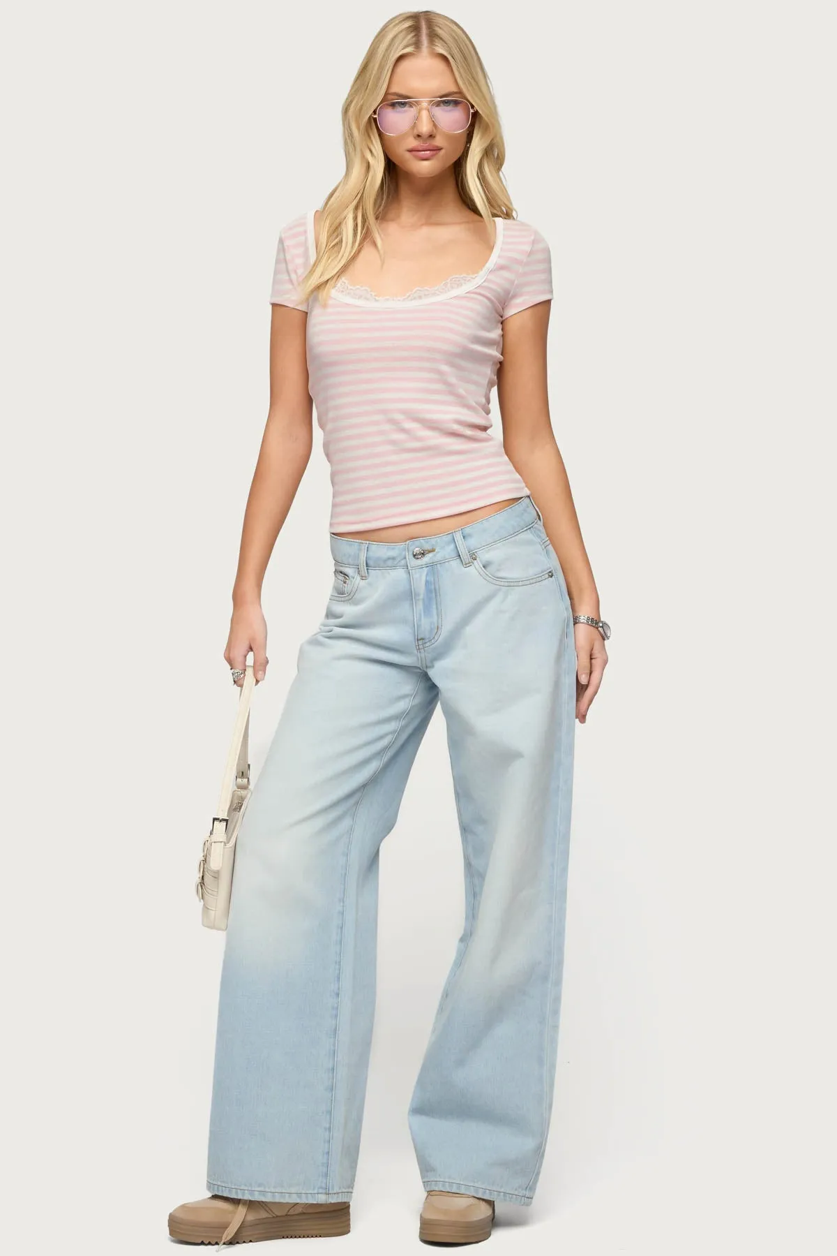 Layered Lacey Striped T Shirt sold by Edikted product image thumbnail 2