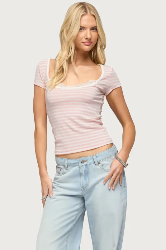 Layered Lacey Striped T Shirt made by Edikted