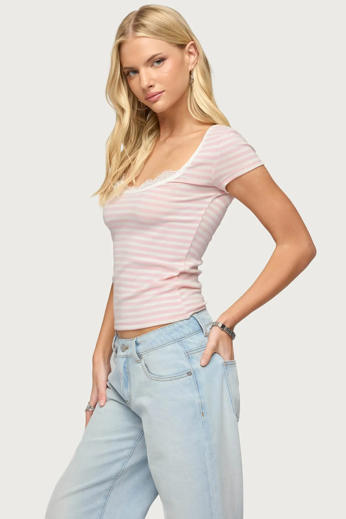 Layered Lacey Striped T Shirt sold by Edikted product image thumbnail 3