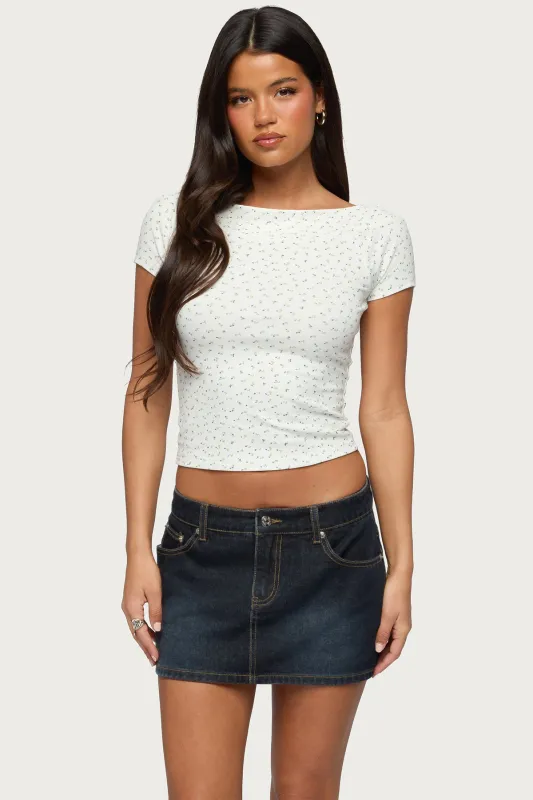 Raglan Boat Neck Floral Top sold by Edikted