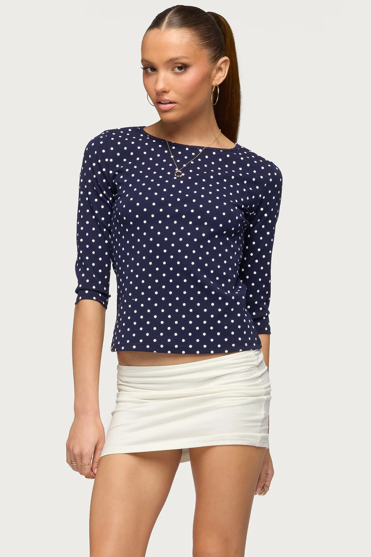 Lela Polka Dot Quarter Sleeve Top sold by Edikted