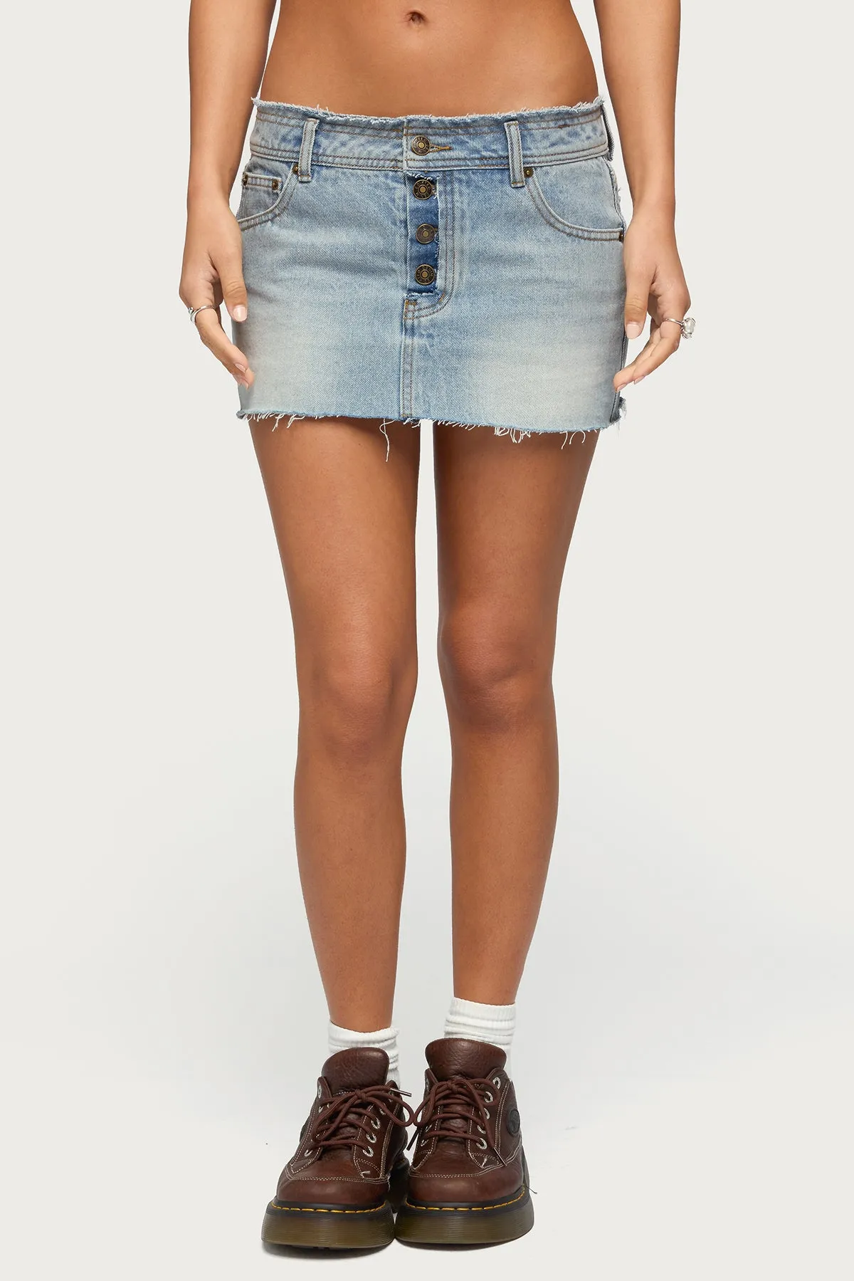 Emree Distressed Denim Mini Skirt sold by Edikted product image thumbnail 2