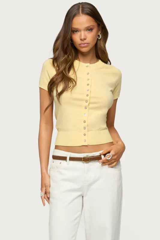 Wilmer Button Up Short Sleeve Knit Top made by Edikted