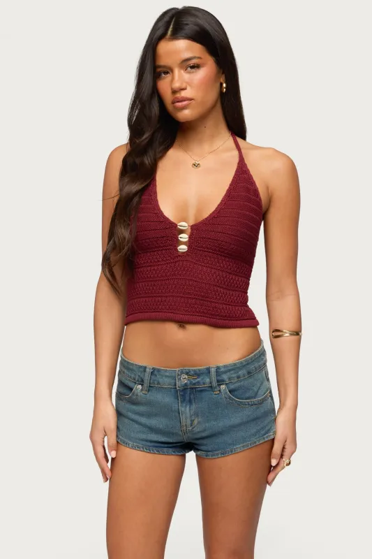 Backless Coastal Charm Crochet Top made by Edikted