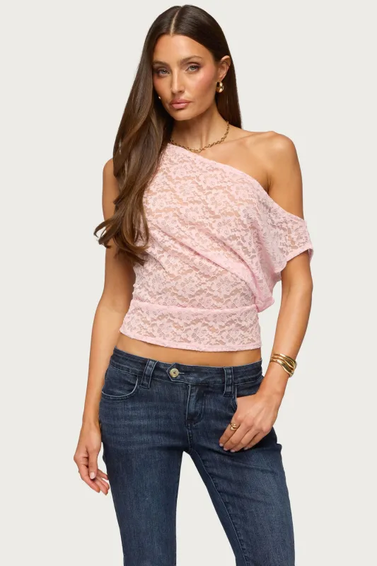 Kessa Sheer Lace Off Shoulder Top made by Edikted