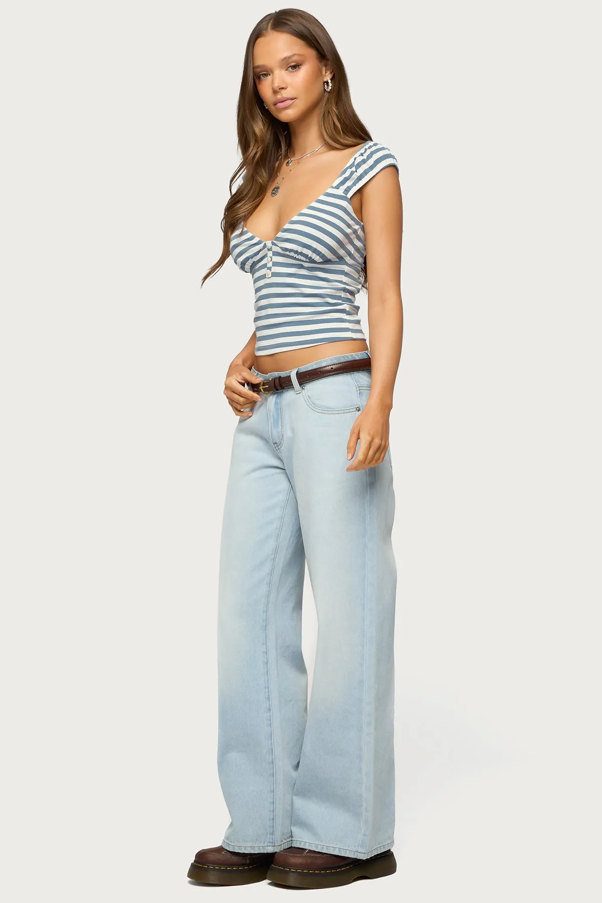 Aina Striped V Neck Henley Top sold by Edikted product image thumbnail 4