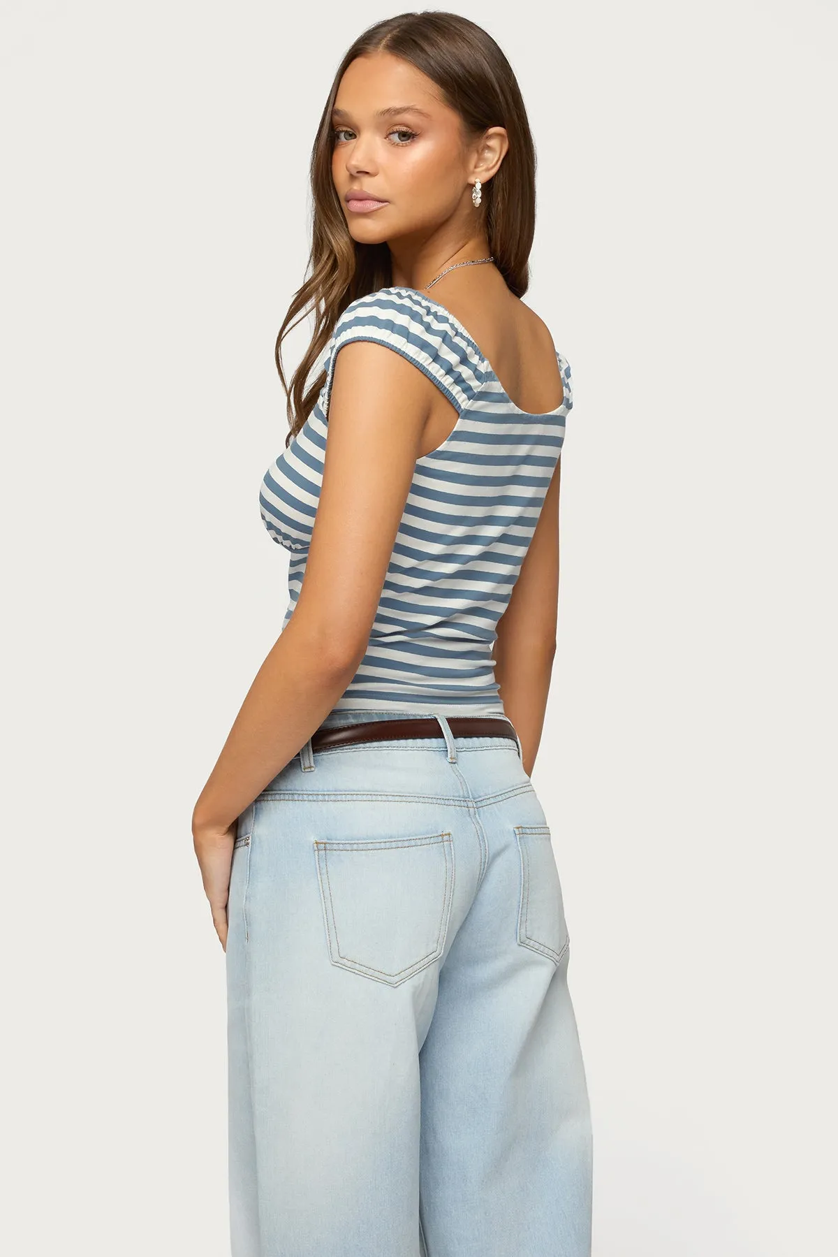 Aina Striped V Neck Henley Top sold by Edikted product image thumbnail 5