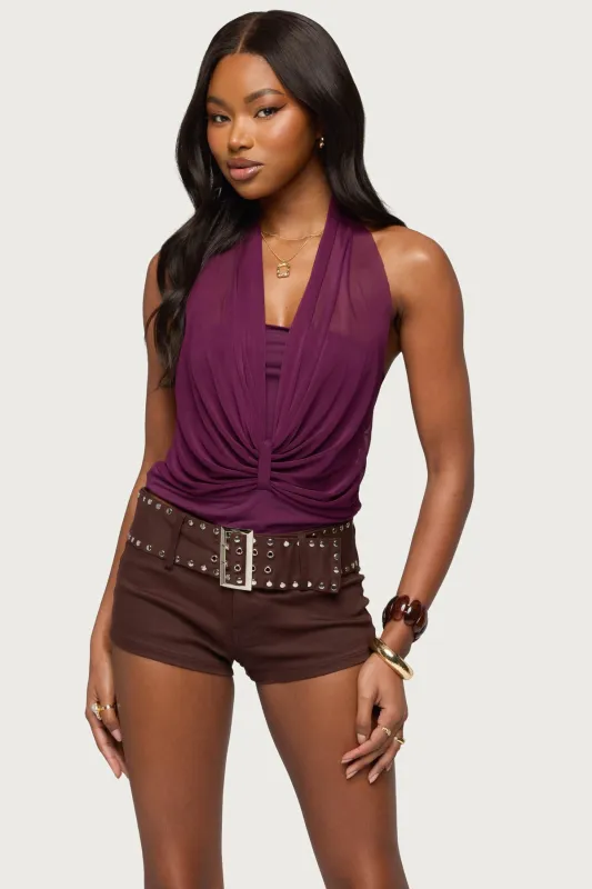 Layered Mesh Gathered  Halter Top made by Edikted