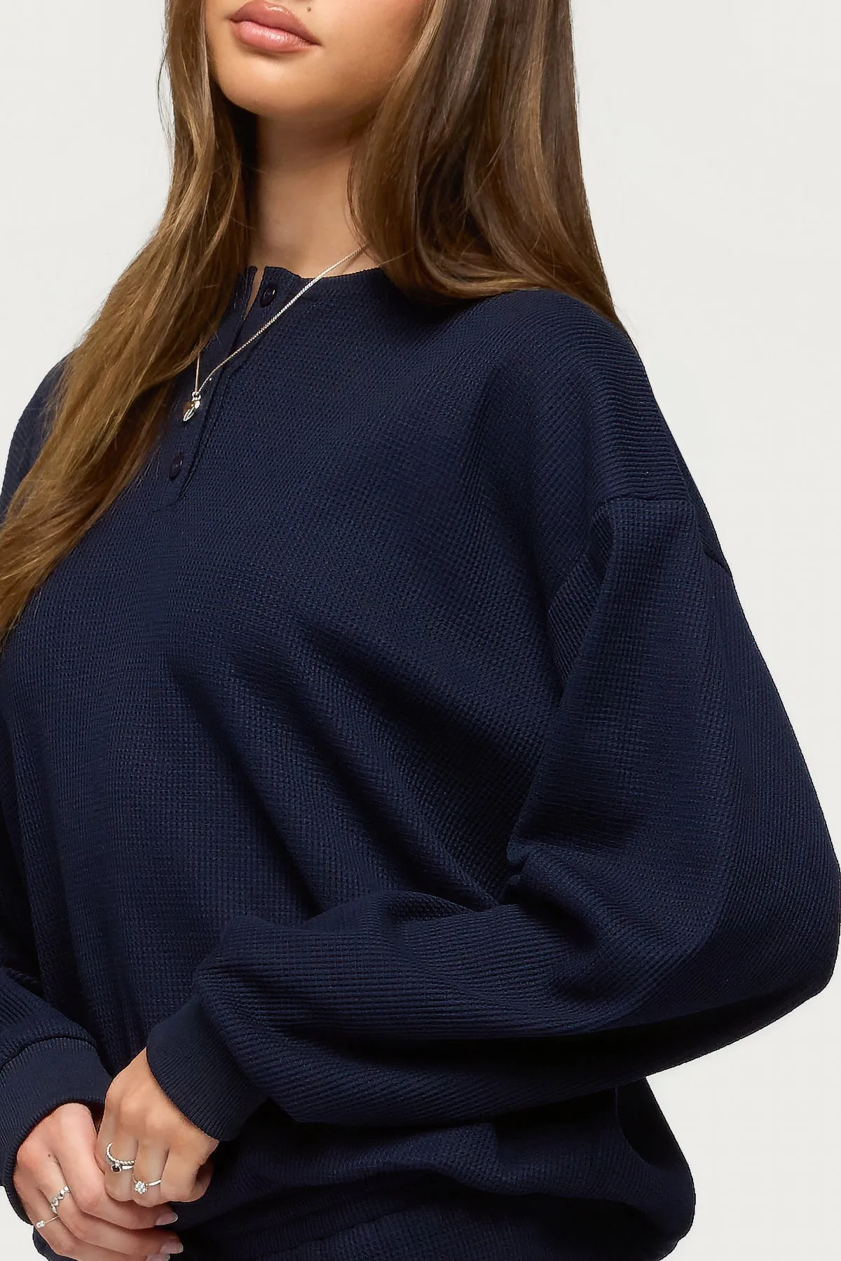 Baila Waffle Henley Top sold by Edikted product image thumbnail 3