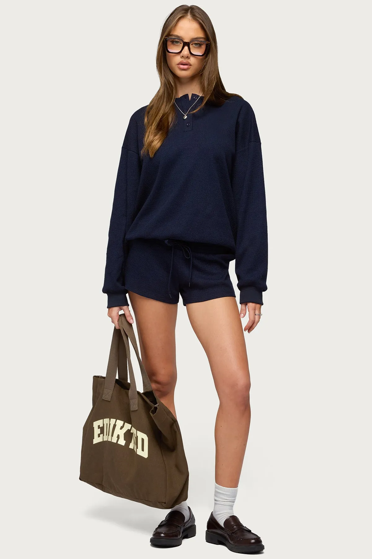 Baila Waffle Henley Top sold by Edikted product image thumbnail 2