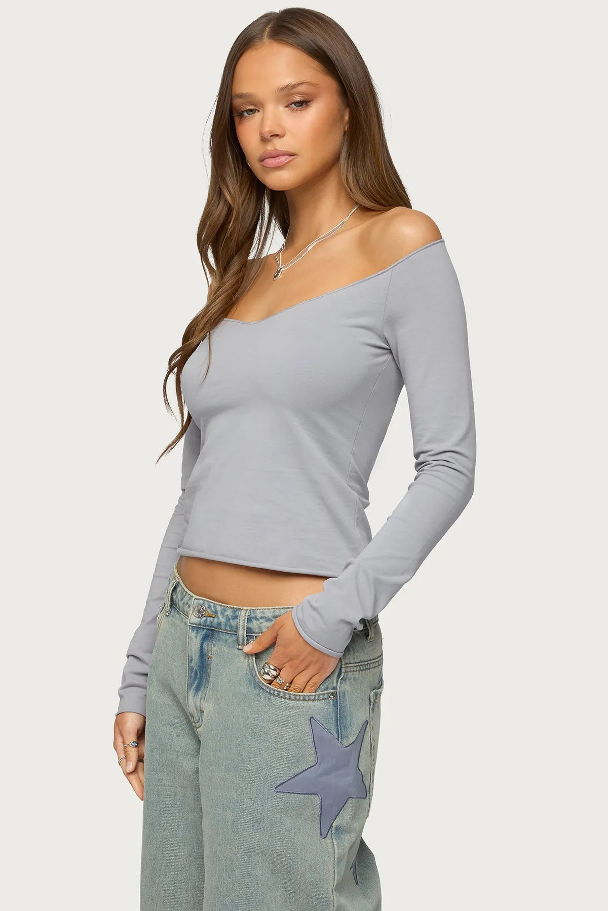 Nattie Off Shoulder V Neck Top sold by Edikted product image thumbnail 3