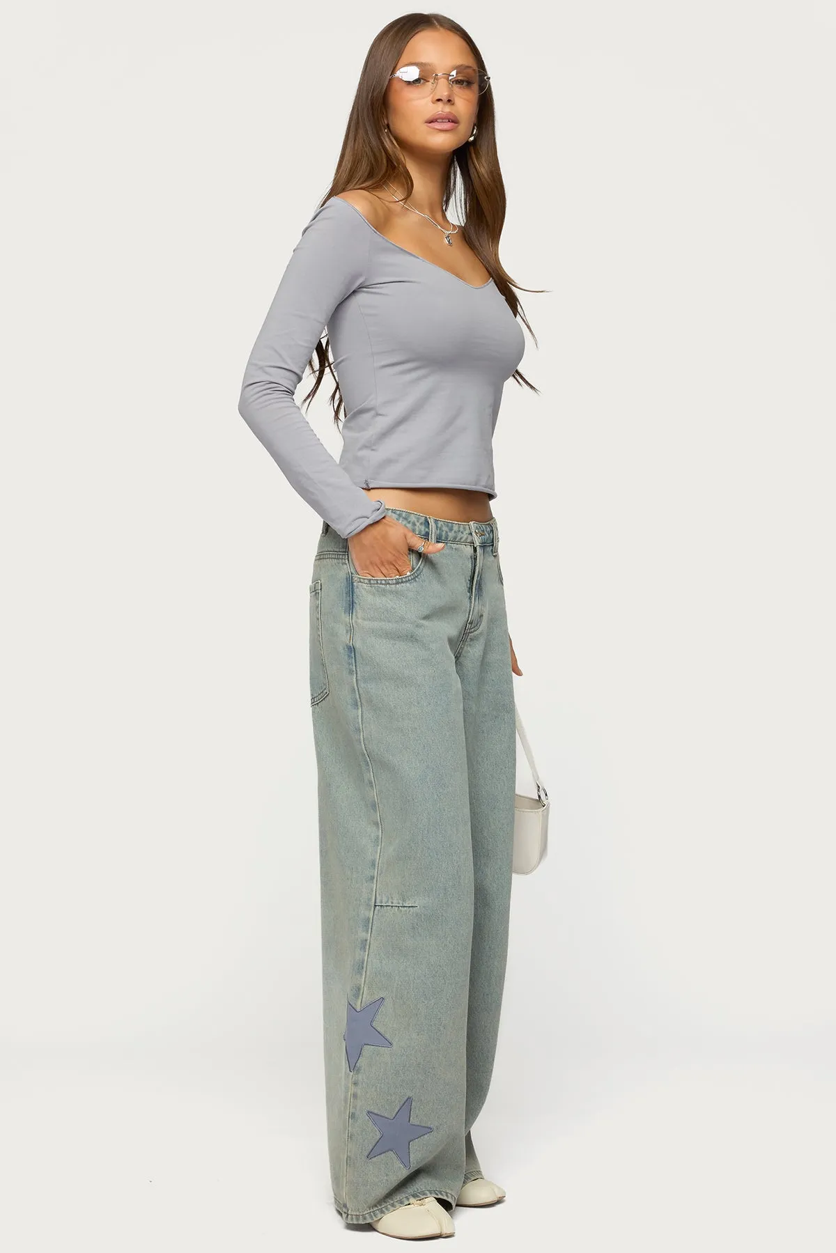 Nattie Off Shoulder V Neck Top sold by Edikted product image thumbnail 2